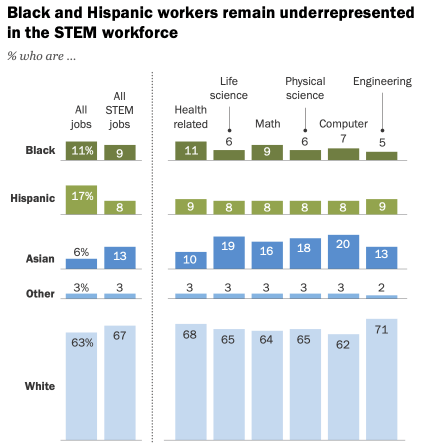 Racial groups employed in STEM - Diversity Scale 2021
